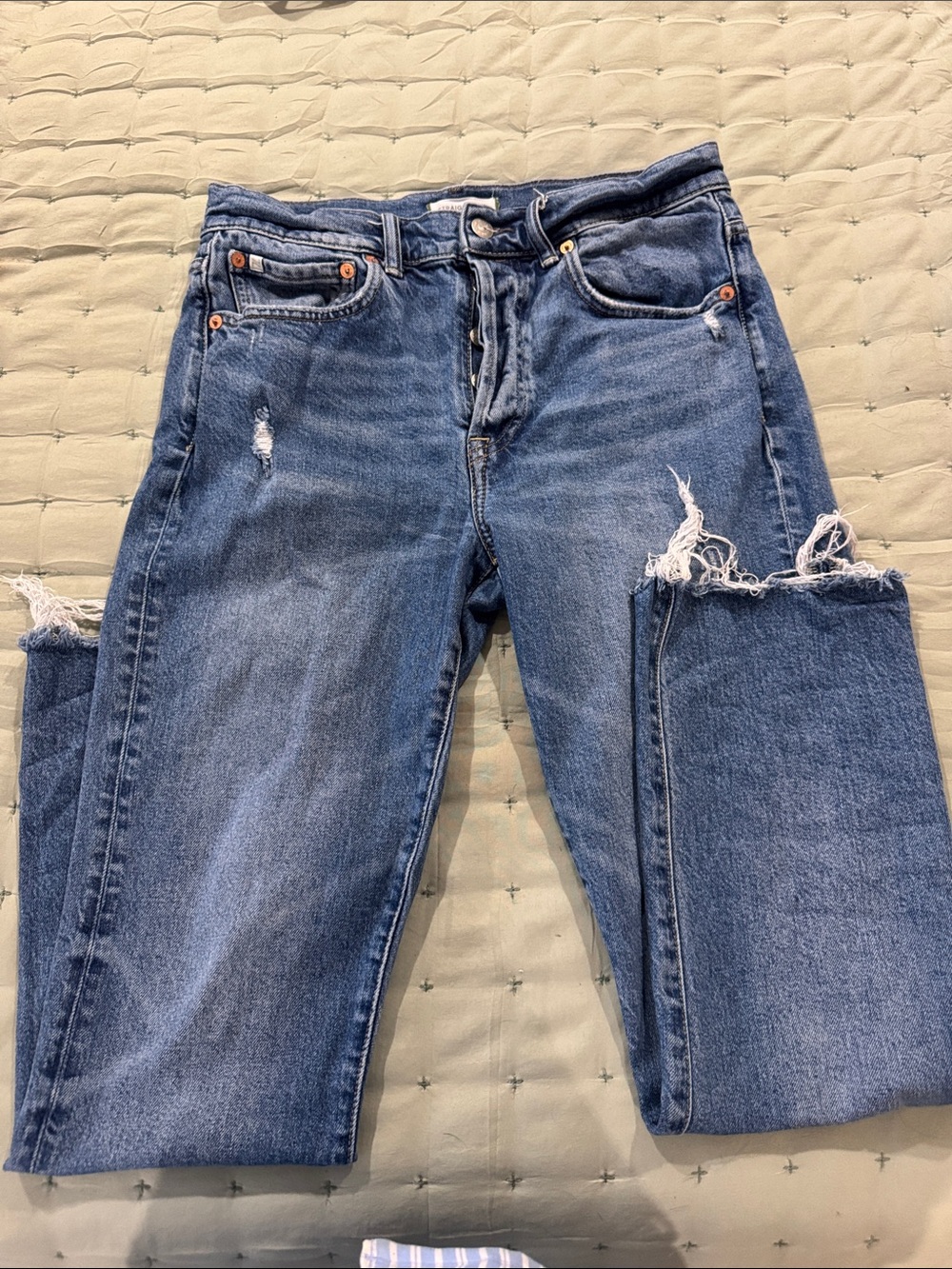 AE77 Classic High-Rise straight leg Distressed Women's Blue Jeans
